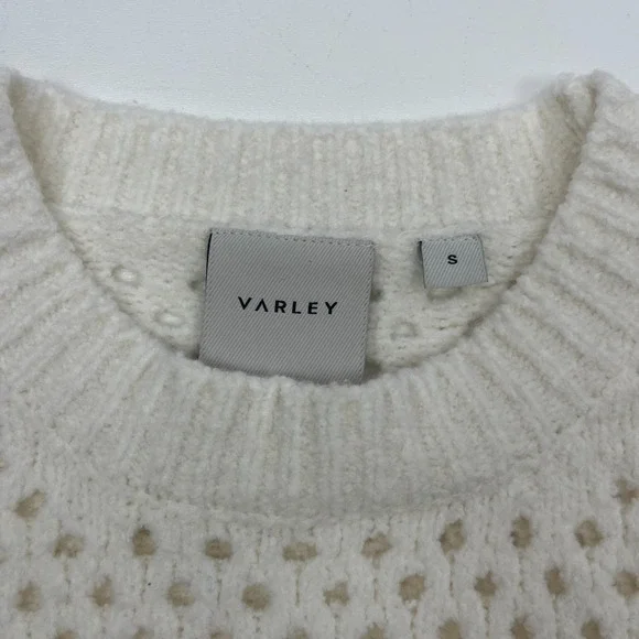 Varley Grady Boucle Sweater Sz S Coconut Milk Ivory Open Knit Cotton Blend - Picture 10 of 14